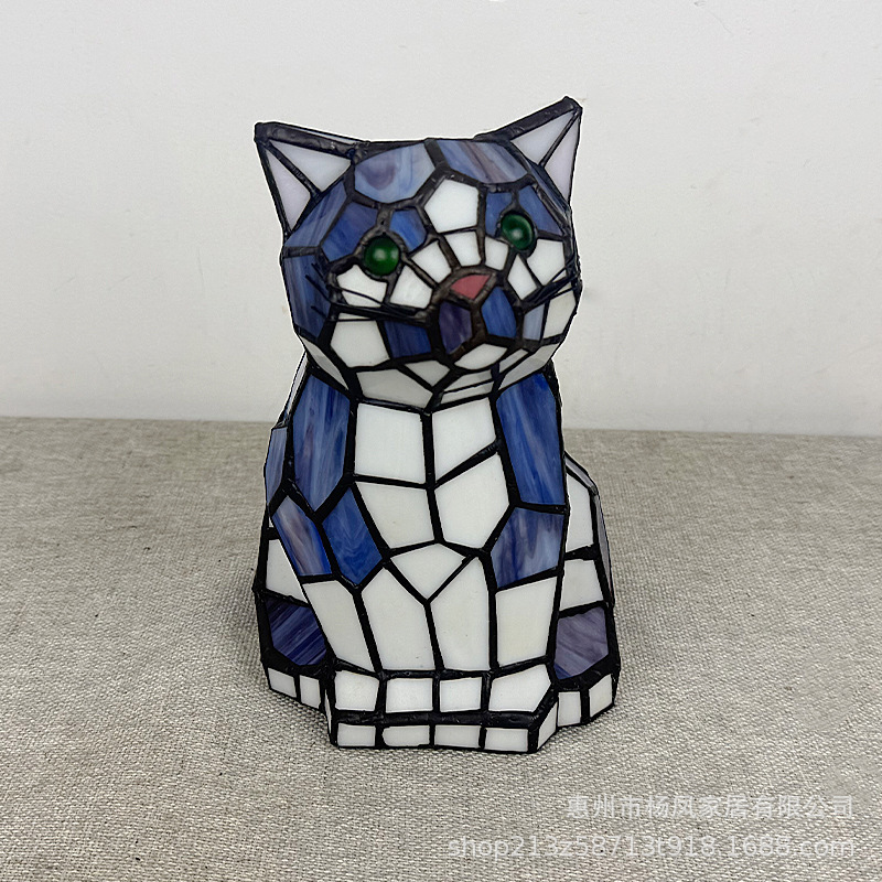 Foreign Trade Cross-Border Tiffany Cat Lamp Table Lamp Decorative Night Light Crafts Vintage Gift Creative Glass