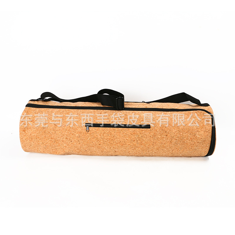 Fashionable and Environmentally Fribottomly Cork Yoga Bag, Large Capacity Real Wood Yoga Mat Bag, Brown Round Bottom Cork Zipper Flap Pocket Pants