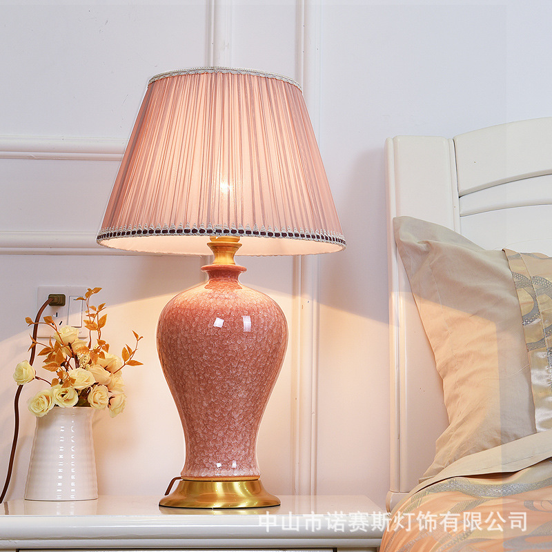Jingdezhen all copper borneol ceramic desk lamp living room study bedroom bedside lamp American simple hotel room decorative lamp