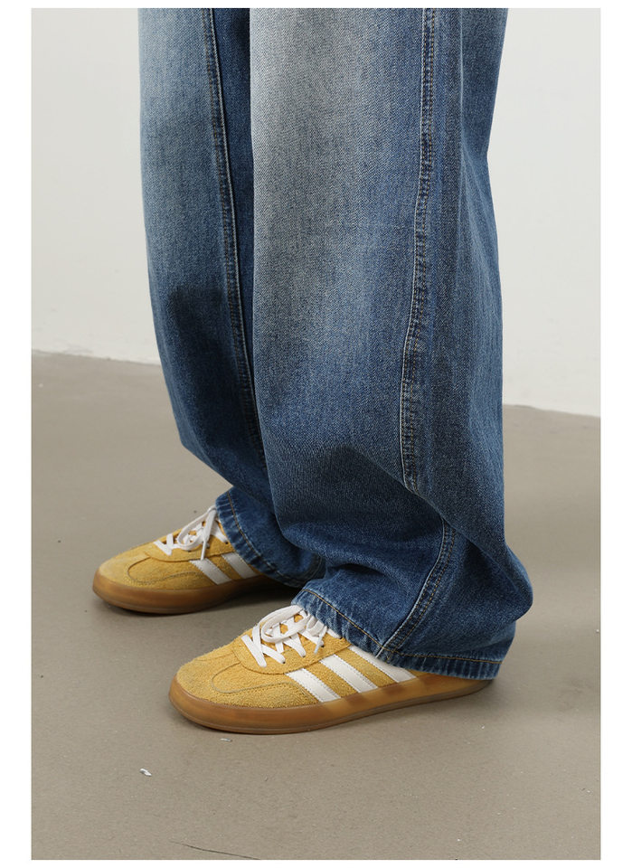 Quần jeans nam dáng thẳng rộng phối màu phong cách retro — màu xanh, màu xám đen chi tiết 12