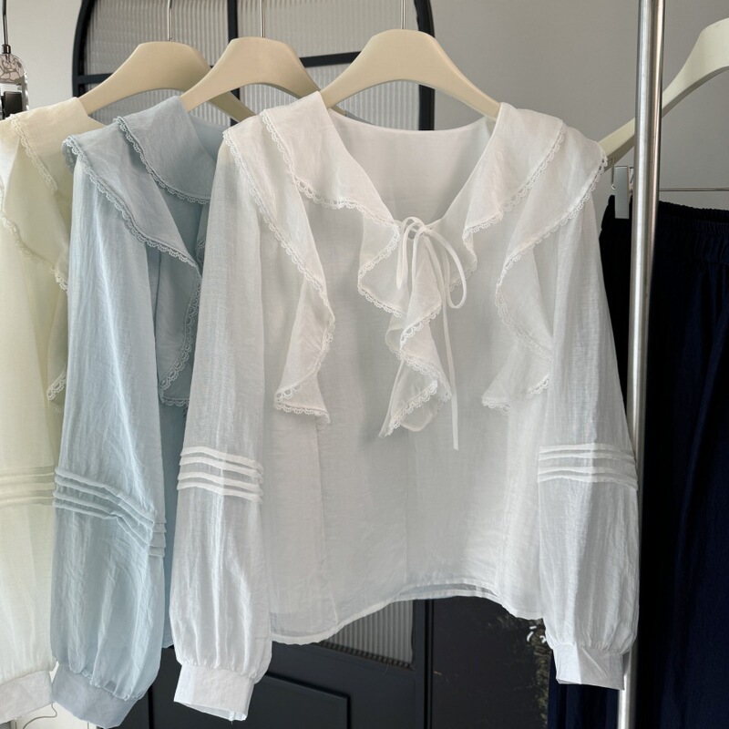 French V-neck chic long sleeve shirt women's small 2025 new design sense niche temperament ruffled top French V-neck chic long sleeve shirt women's small 2025 new design sense niche temperament ruffled top