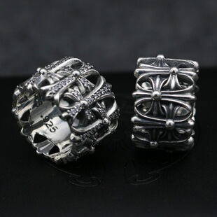 Wang Feng's European and American Rock Style Classic Tombstone Sterling Silver Cross with Crystal Retro Index Finger Ring for Men