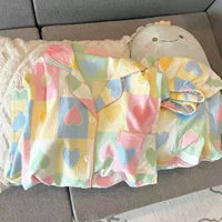 Yunduo, новые хлопковые летние пижамы, женские шорты с короткими рукавами, милый мультяшный принт, можно носить вне дома, костюм для девочек