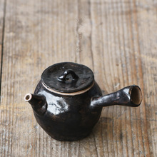 侘寂风粗陶侧把壶 禅意手拙茶具大号泡茶壶 150ml陶瓷日式急须壶