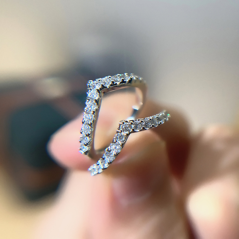 Simple Style Geometric Copper Inlay Zircon Open Ring