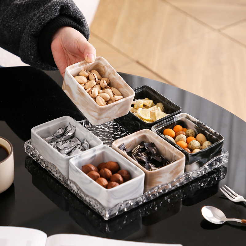 Placa de bocadillos de cerámica sala de estar bandeja de almacenamiento bandeja de frutas bandeja divisoria de dulces bandeja de bocadillos caja de almacenamiento de nueces