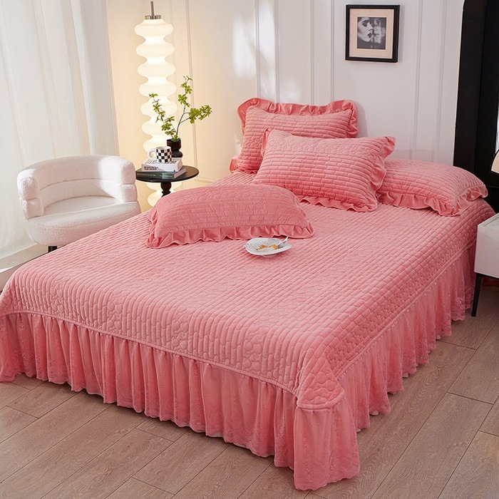 2025 New Type a Baby Velvet Quilted Thickeneded Milk Velvet Bed Skirt Bed Cover
