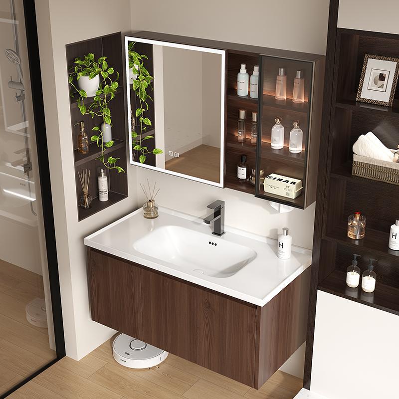 Abeja de collar de madera de nuez gabinete de baño combinación de madera cerámica inodoro todo en uno lavabo lavabo gabinete lavabo