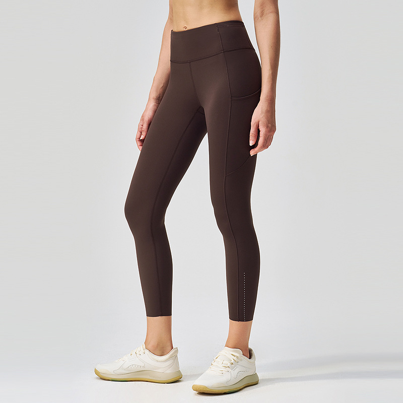 Pantalones de yoga lulu de cintura alta desnudos pantalones de fitness con levantamiento de cadera de melocotón para mujer, bolsillos, leggings deportivos para correr 24"