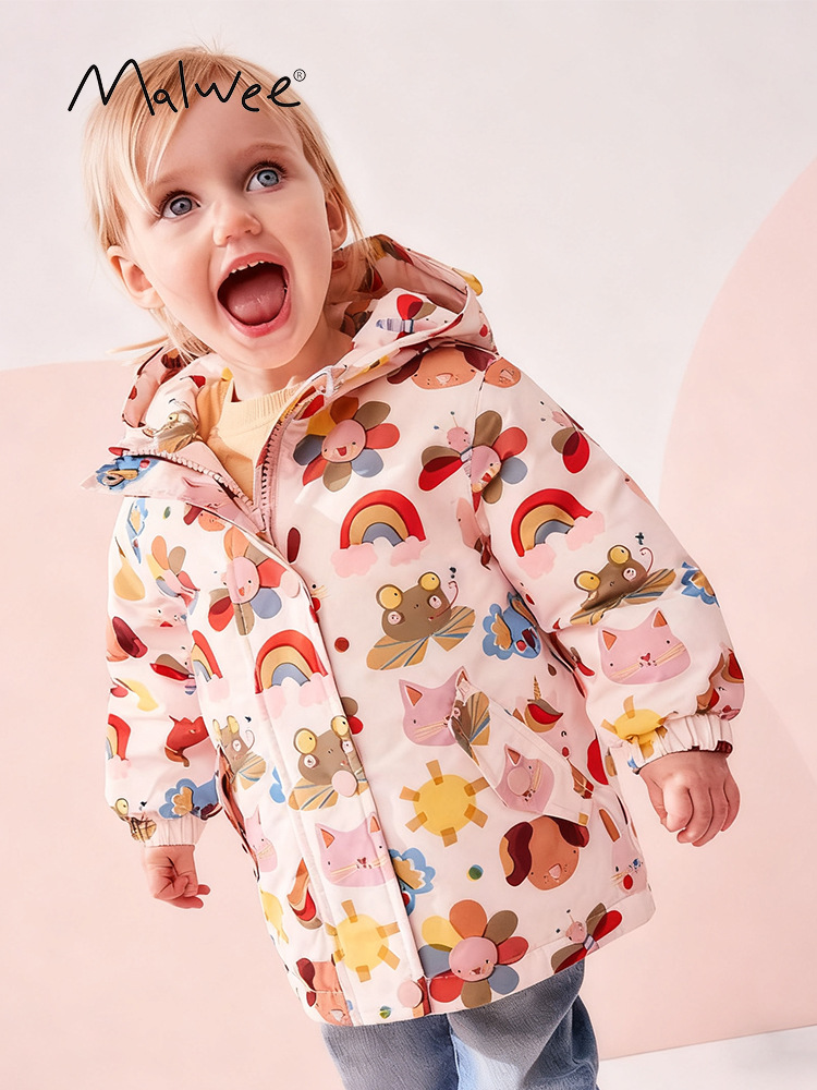 Cross-border malwee niñas abrigo otoño invierno nuevo estilo europeo y americano cardigan con capuz lindas camisas con cremallera de otoño