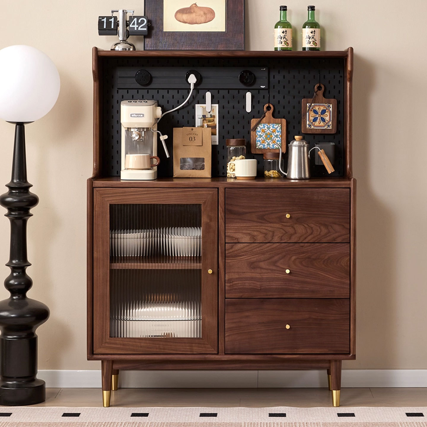 North American Black Walnut Modern Simple Solid Wood Sideboard Living Room Tea Cabinet Storage Cabinet Storage Cabinet Home Wine Cabinet