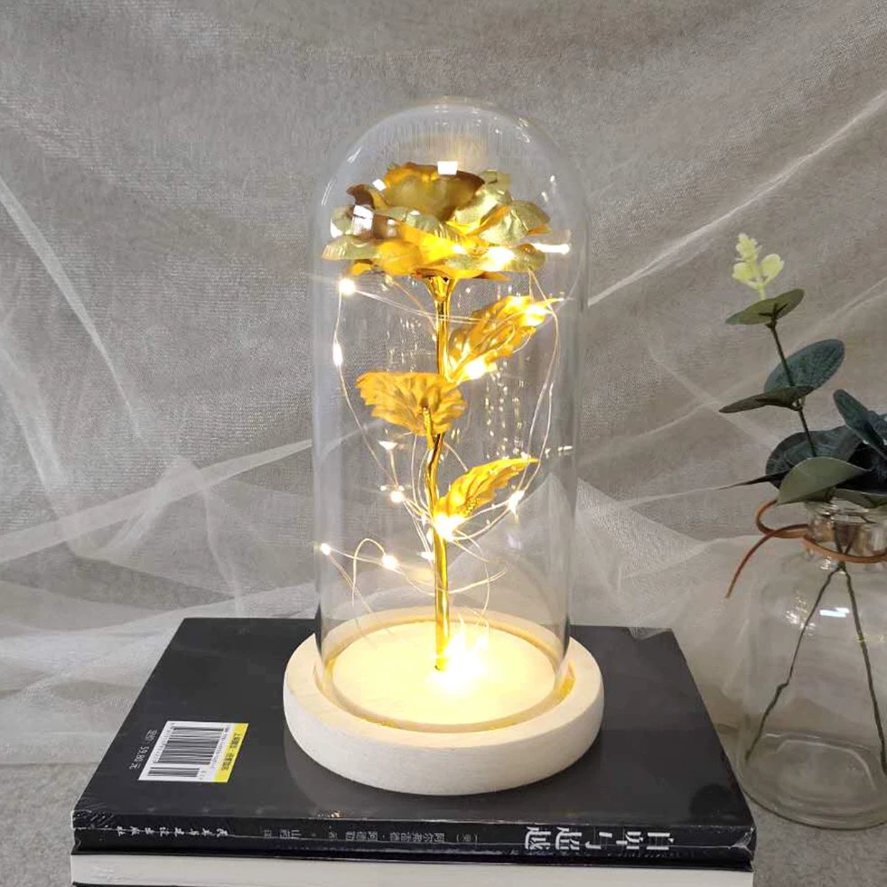 Стеклянная подарочная коробка-купол с LED-розой, ручная декоративная лампа-ларцер для Дня Святого Валентина и Дня матери