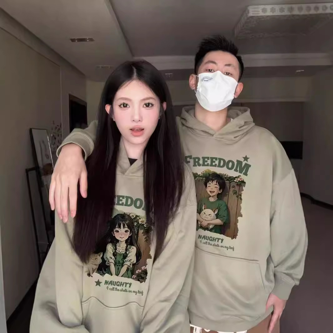 커플의 스웨터 2024 년 봄과 가을과 같은 새로운 특별 초가을 하이 엔드 느낌 그물 레드 후드 외부 세트