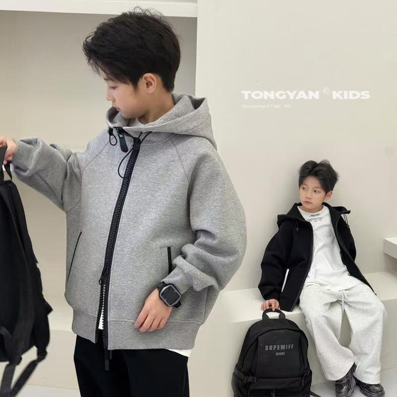 Boys' Hooded Sweatshirt Zipper Jacket 2026 Spring and Autumn New Children's Cardigan Jacket for Older Kids Autumn Outfit Top