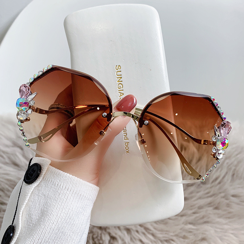 2022 Cross-border Korean Version Of Rhinestone Sunglasses UV Protection Crystal Sunglasses With Diamonds Small Fragrance Glasses Women
