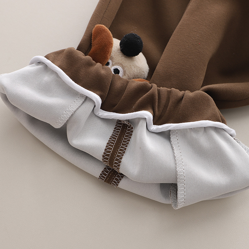 Vêtements de printemps pour garçons et filles, dessin animé de chiot 3D, col rond fendu, manches longues, 1 ensemble 2 pièces pour enfants, automne 2024_voghion.com