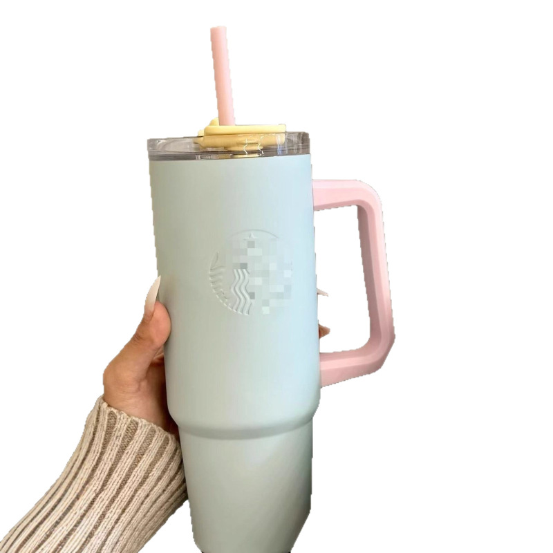 星星跨境不锈钢40oz手柄汽车杯大容量30oz喷塑吸管杯车载便携冰霸|undefined
