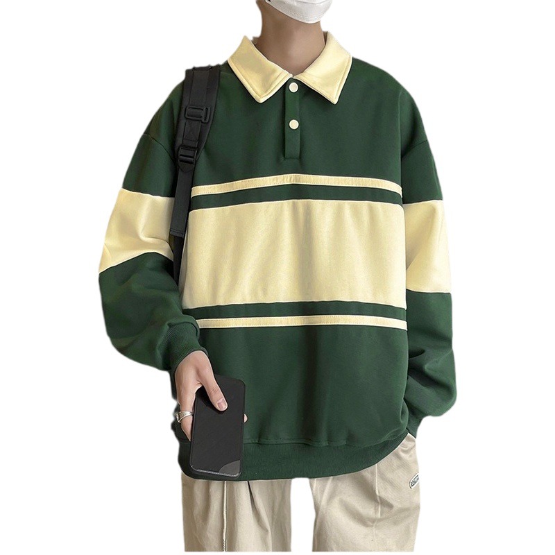 Suéter a juego de color retro estadounidense camisa de polo suelta para hombres y mujeres desgaste de pareja solapa desgaste exterior ins Ruan guapo Top nacional de moda