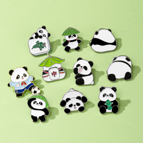 Cartoon Cute Panda Hua Hua Brooch Panda Family Collection Animal Metal Badge Children's Clothing Accessories Gift