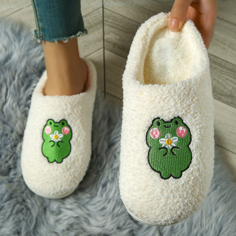 Cross-border exclusive supply of autumn and winter frog cotton slippers for girls, cute cartoon home cotton slippers, indoor warm cotton slippers Cross-border exclusive supply of autumn and winter frog cotton slippers for girls, cute cartoon home cotton slippers, indoor warm cotton slippers