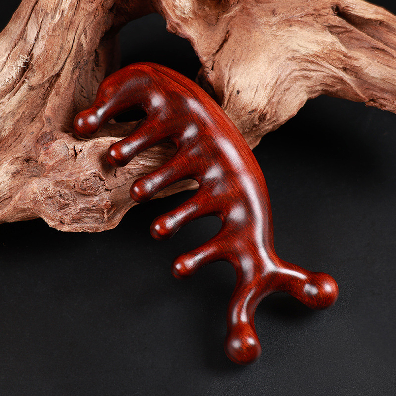 精磨無漆綠檀海豚按摩梳檀木鼻刮面部按摩子五指養生梳大齒實木梳