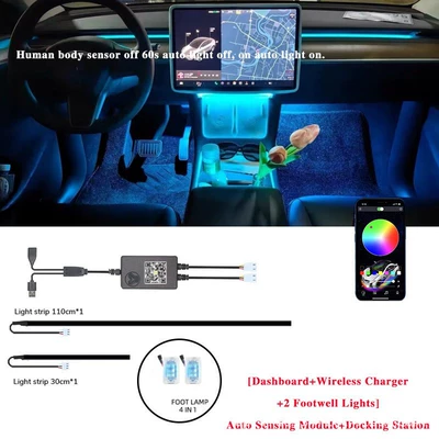 Lights, Non-Destructive Central Control Air – Panel (Dashboard) işıqlandırması - instrument-panel-wireless-charging-position-4-foot-lamps-automatic-sensing-module-docking-station