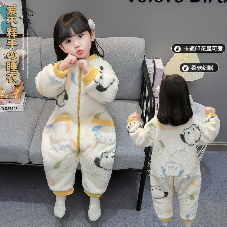 子供の二重の厚い連体パジャマ秋冬の女の子の子供の漫画の保温の家庭服の冬のファスナーは服を登ります。|undefined