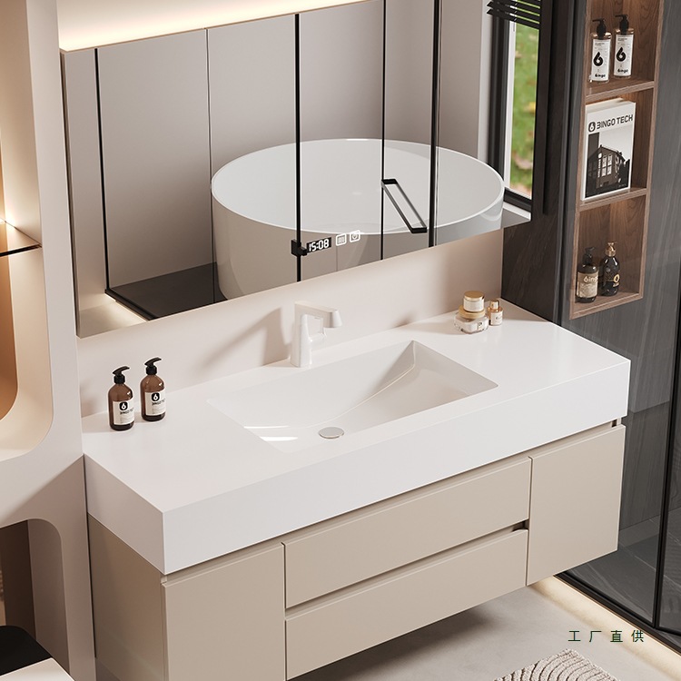 Cream Style Bathroom Cabinet Combination Slate Seamless Ceramic Integrated Basin Bathroom Washbasin Washbasin Washstand Cabinet