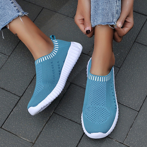 2025 Spring Plus Size Casual Sports Shoes for Women, Western Round Head Flat Knit Mesh Casual Single Shoes