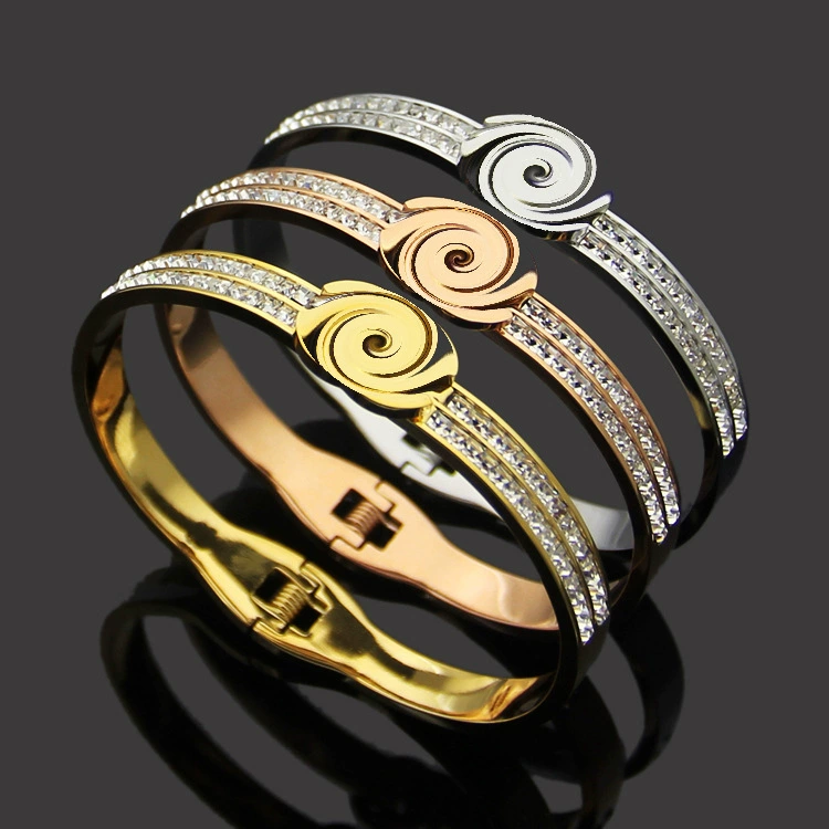 Оптовый экспорт браслета с буквой C, двойной ряд квадратных бриллиантов, женский браслет из розового золота с двойным рядом квадратных бриллиантов