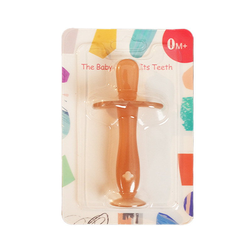 Inglés tarjeta-mounted silicona mordedor bebé molar juguete mordedor bebé silicona cepillo de dientes lechón mordedor palo