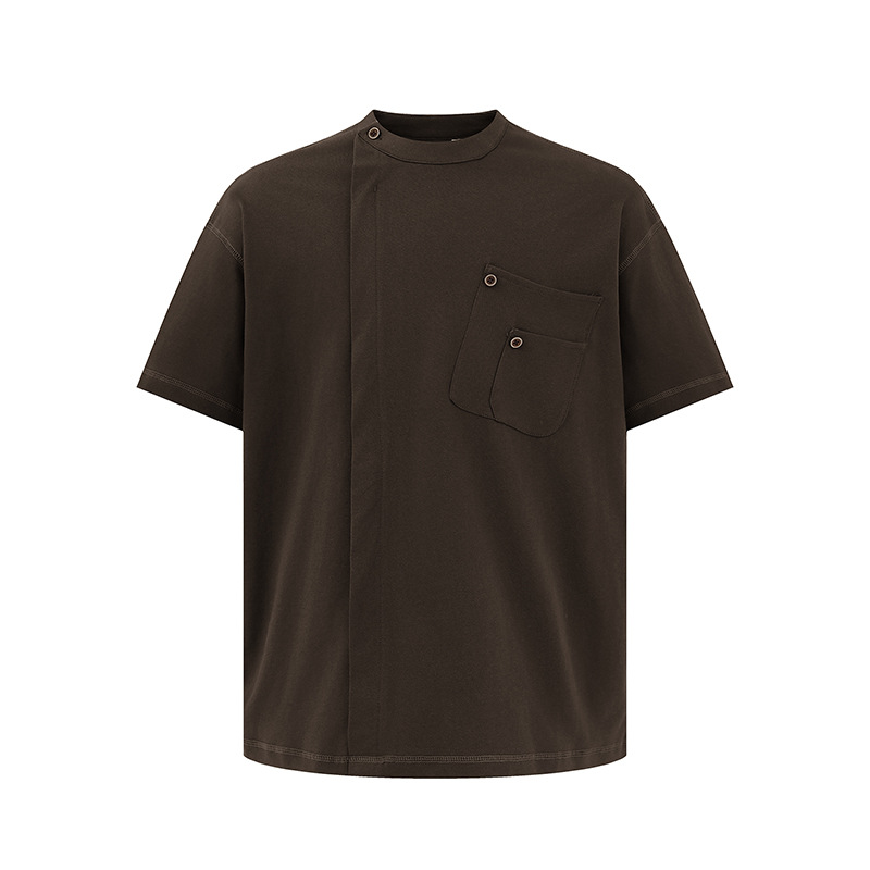 Summer Japanese solid color retro trend T-shirt with a round collar