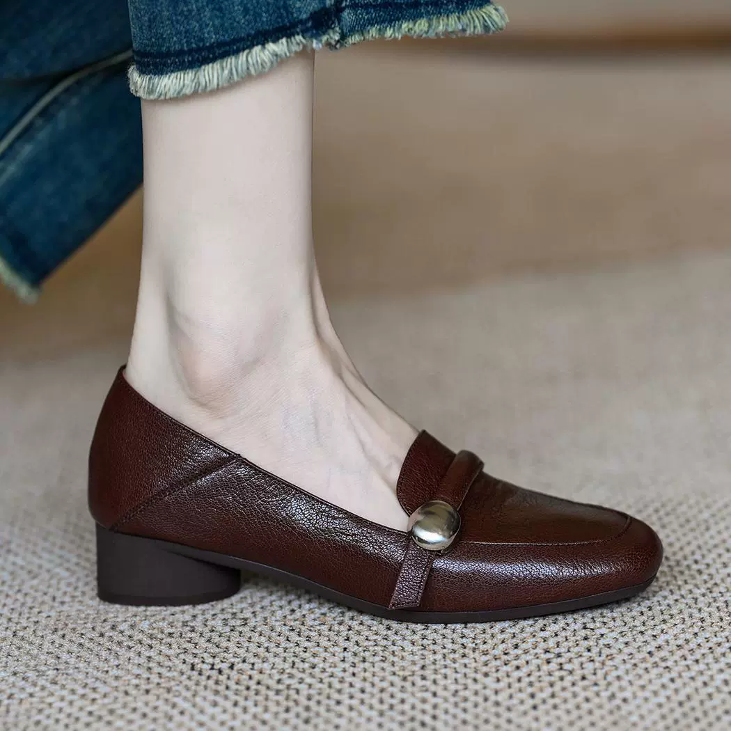 Женские модные туфли с квадратным носком, на толстом каблуке, лето 2025, новые, с мягкой подошвой, туфли для мам, лоферы на среднем каблуке