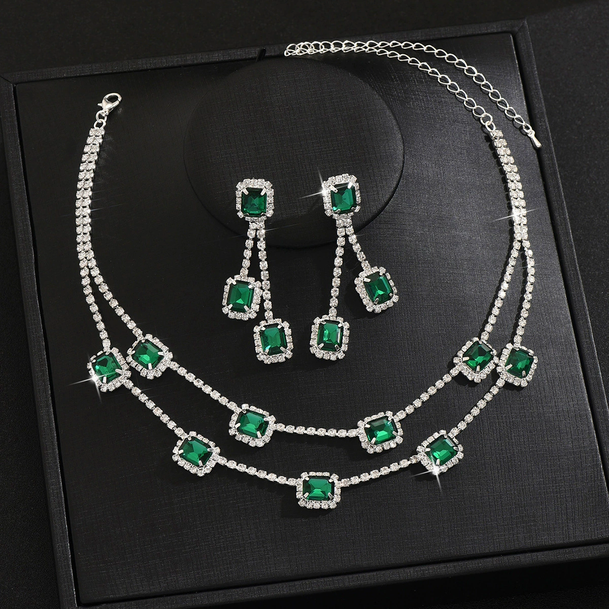 Square multicoloured necklace, earrings, set, Amazon, light luxury style, 2 piece set