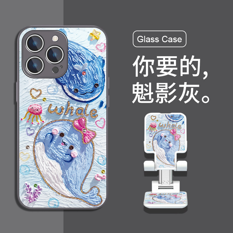 Apple 14pro クジラ携帯電話ケース iphone13promax 油絵 15plus Apple 16 Tan Songyun に適しています。|undefined