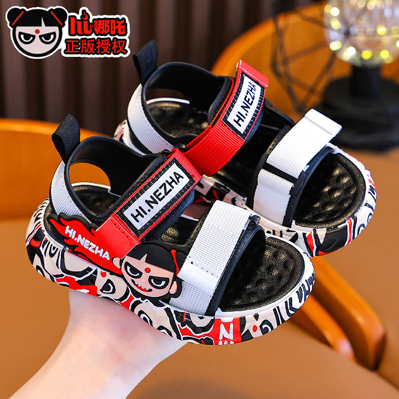 Genuine Nezha sandalias para niños, velcro, antideslizante y transpirable para niños, estudiantes, sandalias de princesa para niñas de playa