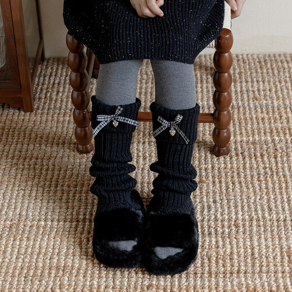 Children's Girls' Socks Retro Plaid Bow Pile Socks Lolita Wool Knitted Warm Calf Leg Covers