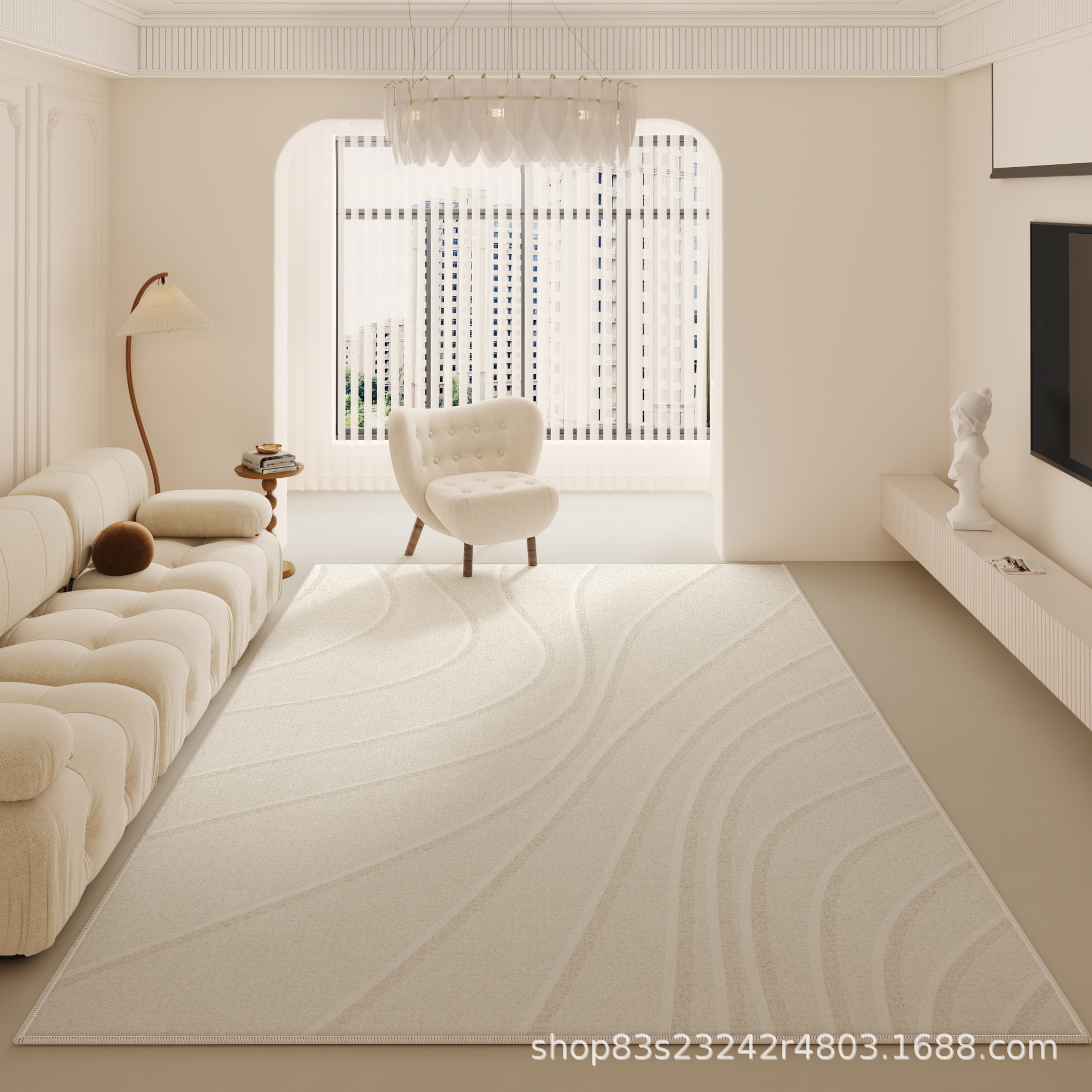 Estilo japonés minimalista Líneas geométricas Loop alfombra de terciopelo sala de estar dormitorio de lujo de luz llena cubierta de color cálido alfombra