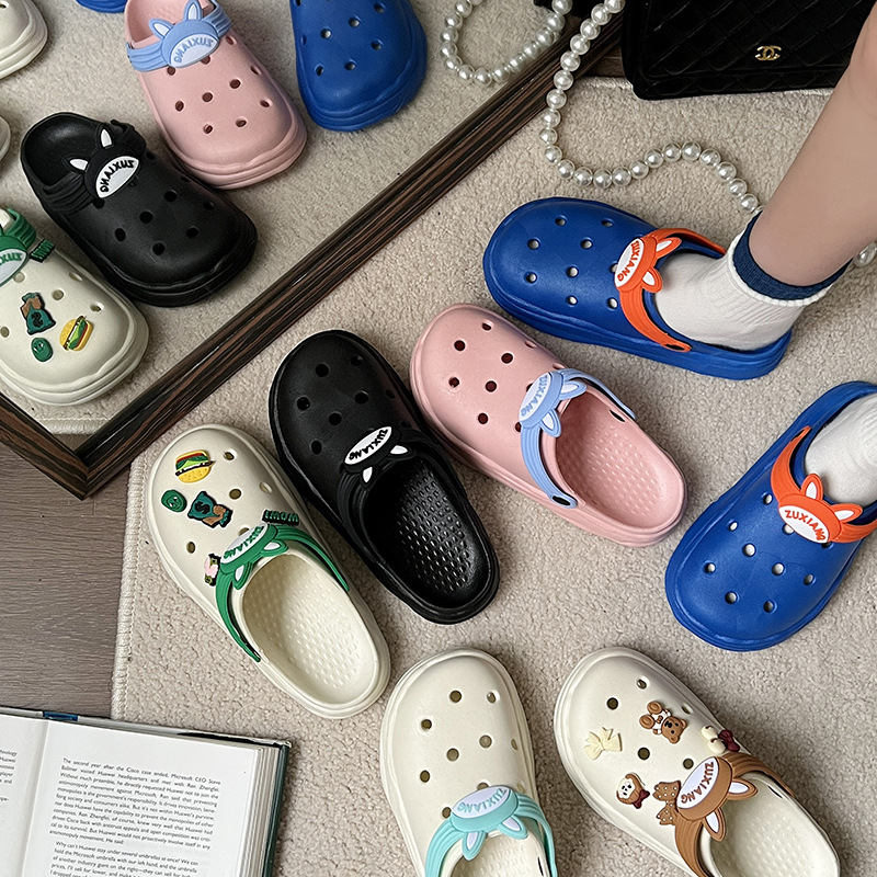 2022年夏季新款DIY花洞洞鞋厚底包头沙滩鞋时尚可爱女拖凉鞋跨境