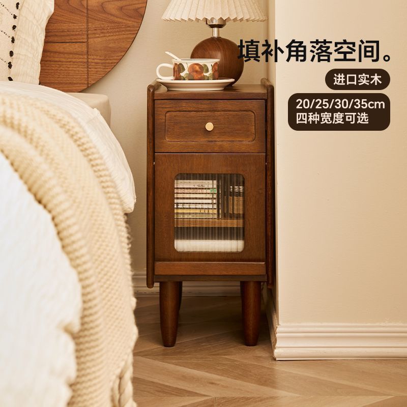 橡胶木床头柜原木风现代简约家用小户型床边柜卧室收纳储物夹缝柜|undefined