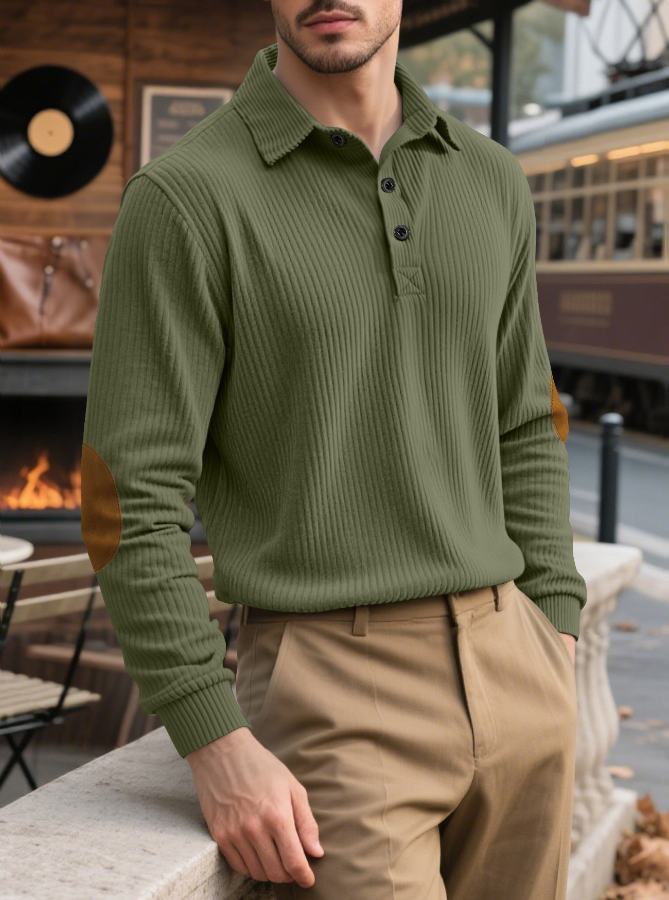 Transfronterizos TK primavera y otoño ventas calientes de terciopelo relajado al aire libre larga manga overshirt americano retro hombre suéter