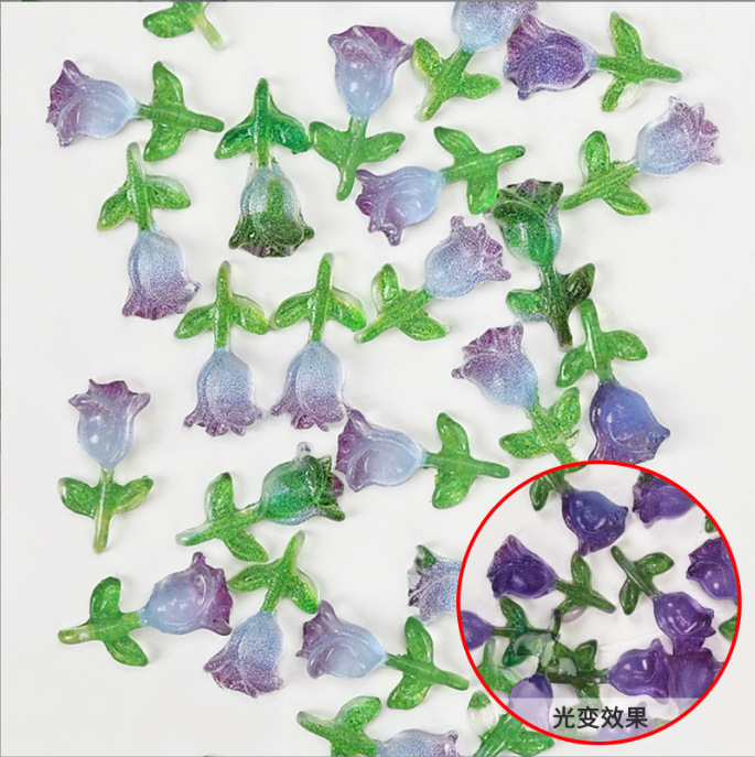 Red popularidad tulipán joyas de manicura luz nocturna tulipán resina tridimensional DIY accesorios de uñas