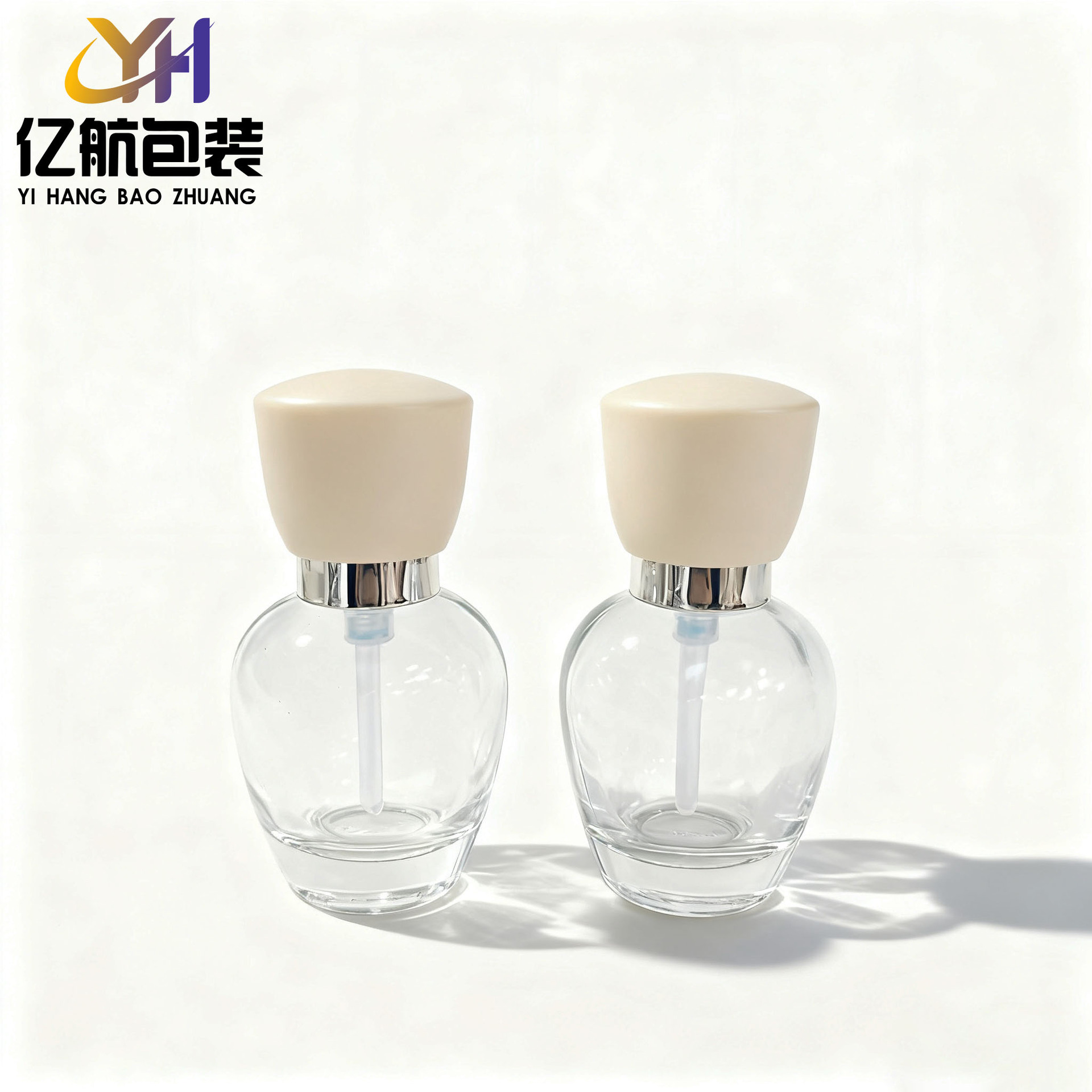 New Product in Stock 30ml Thick Bottom Big Belly Transparent Glass Liquid Foundation Bottle Press Pump Lotion Bottle Cosmetic Dispensing Bottle