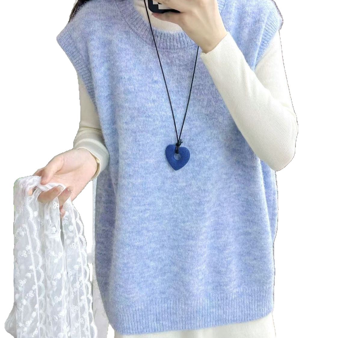 Nuevo microgordo mm camiseta de punto suéter chaleco de punto clip caballo chaleco sin mangas ropa de mujer suelta delgada perezosa plegada