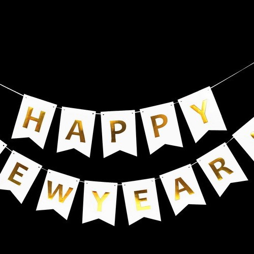 Feliz Año Nuevo decoración del partido diseño tire flor Feliz Año Nuevo dorado carta cola de pez tire bandera