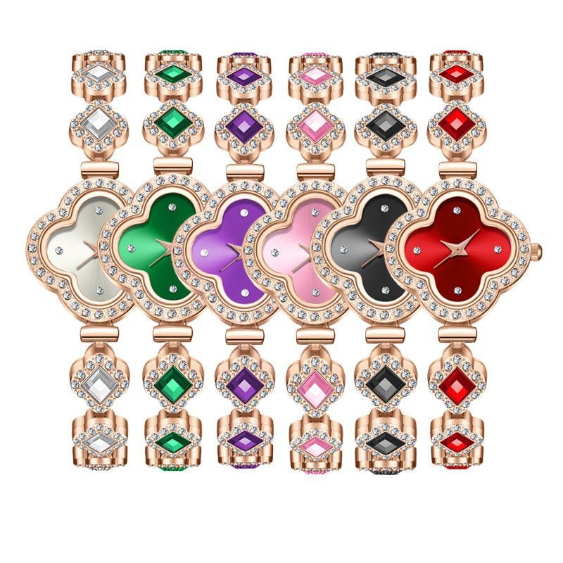 New Light Luxury Women's Watch, Fashionable Four-Leaf Clover Style, High-End Niche Design, Diamond-Encrusted Watch