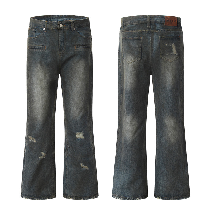 Men's Clothing Trendy and Fashionable Street Distressed Washed Sexual Ripped Jeans Men's Trendy Brand All-match Casual Loose Straight Pants_voghion.com