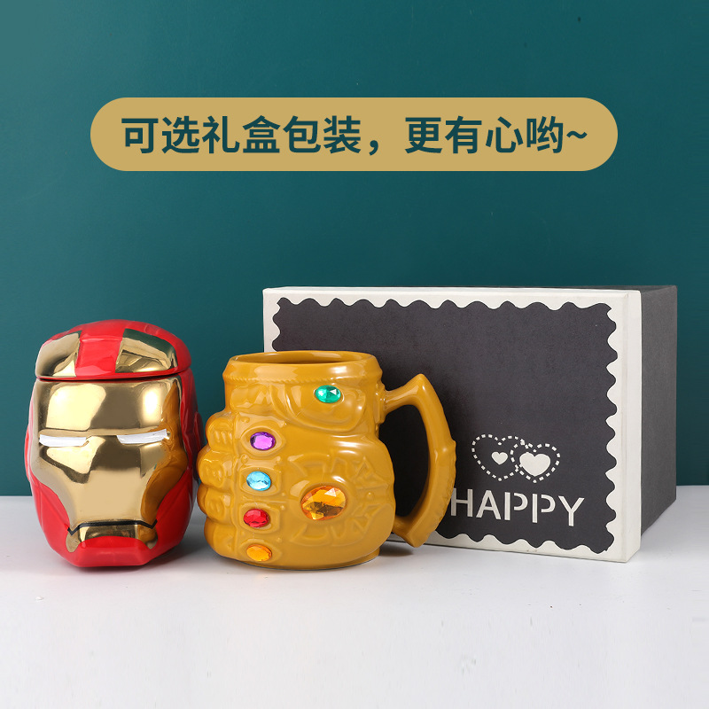 Cerámica transfronteriza Marvel Cup Iron Man con cubierta con cuchara taza Deadpool Thanos taza de agua tendencia de personalidad