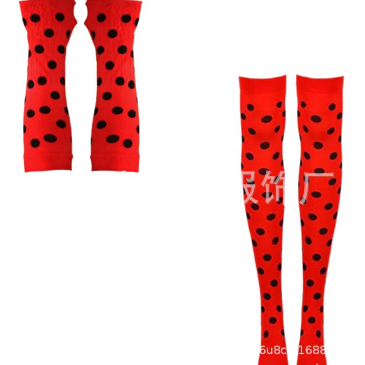 Carnaval cos ladybug ropa accesorios calcetines manga roja punto negro calcetines manga calcetines de dibujos animados
