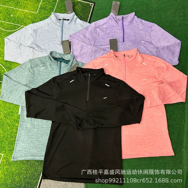 New Sports Running Fitness Training Fleece Track and Field Long-Sleeve Zip-Up Sports T-Shirt for Men and Women during the Foreign Trade Season